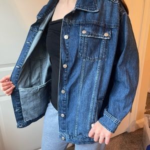 NWT Anthropologie Pilcro Longline Denim Trucker Jacket in Medium Wash
